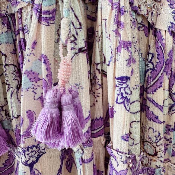 Hemant & Nandita Asia Ruffle Tassel Mini Dress Purple Floral Size Small - Picture 6 of 9